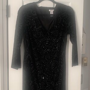 Cache Elegant Black Long Sleeve Dress with Embellishments